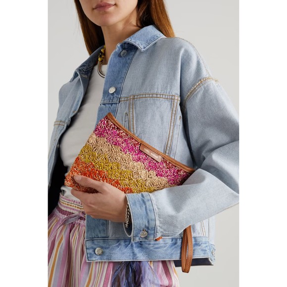 Isabel Marant Bora Raffia Clutch Designer Bag Natural/Cognac Leather Trim - Picture 1 of 12
